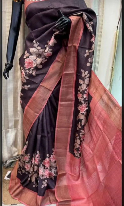 Pure Handloom Tussar Silk Saree with Hand Block & Digital Print – Silk Mark
